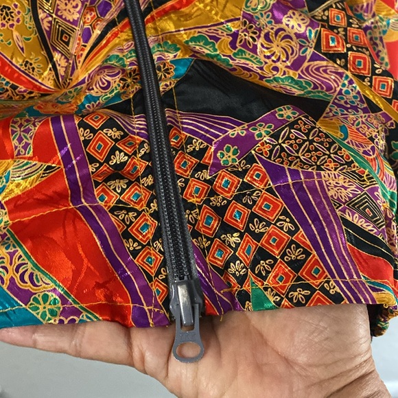 VINTAGE 80s women  colorful long sleeves collard zip up bomber jacket - Picture 5 of 8